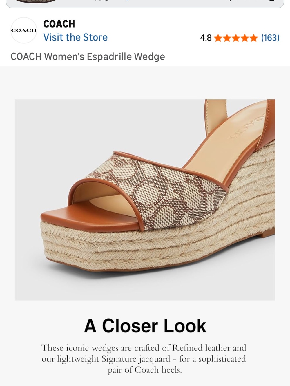 Coach Brown and Cream Signature Canvas Wedge Sandals - Picture 4 of 6